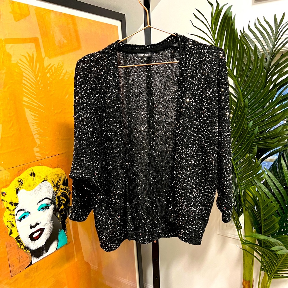 Sequined Semi-Sheer Sweater Bolero/Open Cardigan